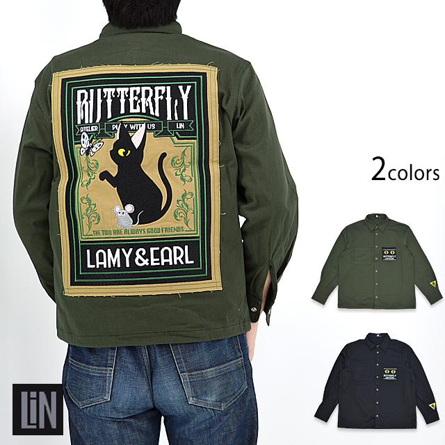 ラミ＆アール パッケージ長袖シャツ LIN AL-75080 猫 ネコ 鼠 ネズミ 刺繍 和柄 ユニセックス ラミ＆アール パッケージ長袖シャツ LIN AL-75080 猫 ネコ 鼠 ネズミ