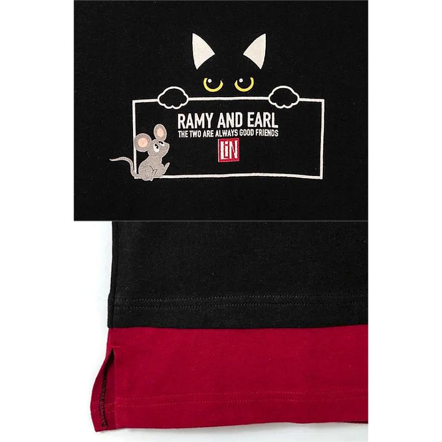 ラミ＆アール ロゴレイヤードTシャツ LIN AL-75070 黒猫 ネコ ねこ 鼠 ネズミ 和柄 ラミ＆アール ロゴレイヤードTシャツ LIN AL-75070 黒猫 ネコ ねこ 鼠