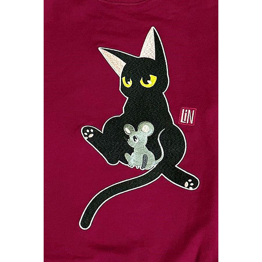 ラミ＆アール 総刺繍トレーナー LIN AL-75102 黒猫 ねこ ネコ スウェット 鼠 ネズミ｜sakurastyle｜04