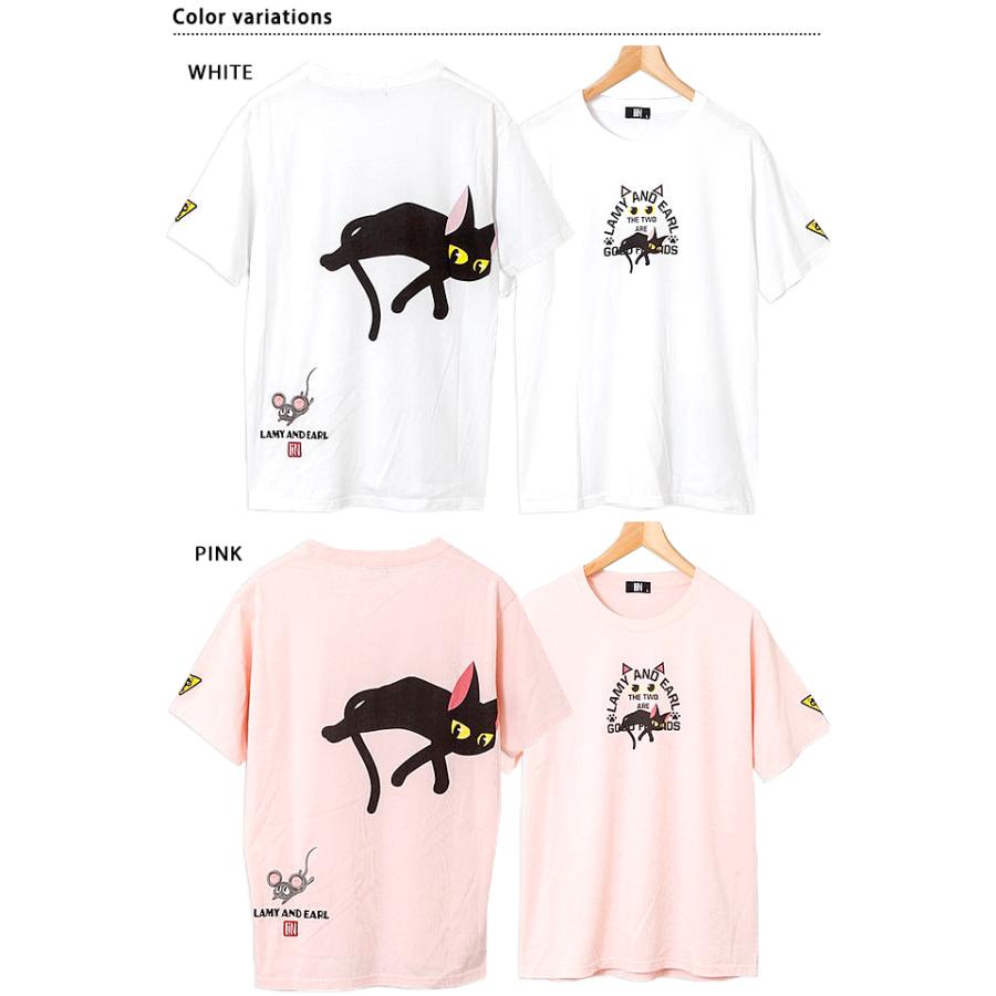 ラミ＆アール「ごろ寝ラミ」半袖Tシャツ LIN AL-75065 黒猫 ネコ ネズミ ユニセックス｜sakurastyle｜02