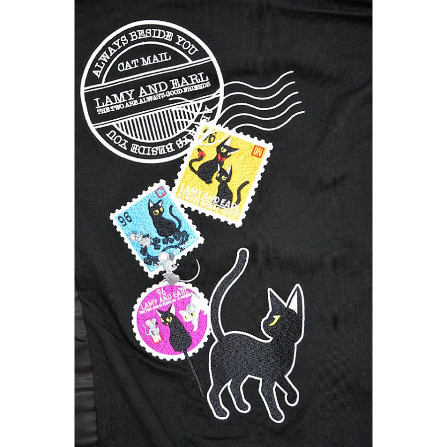 ラミ＆アール 記念切手長袖ジップパーカー LIN AL-75111 黒猫 ねこ
