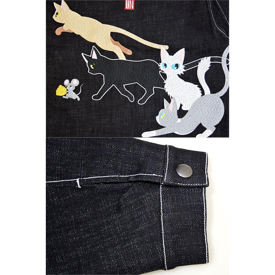 ラミ＆アール 仲間いっぱいデニムカバーオール LIN AL-75096 和柄 黒猫