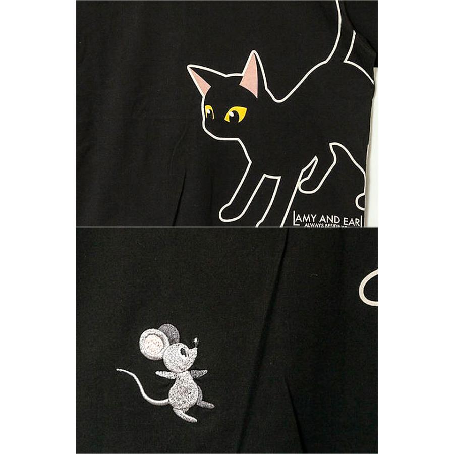 ラミ＆アール「一緒に遊びに行こうよ！」半袖Tシャツ LIN AL-75107 黒猫 ネコ ネズミ 鼠 ユニセックス｜sakurastyle｜04