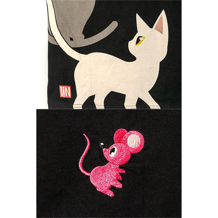 ラミ＆アール「一緒に遊びに行こうよ！」半袖Tシャツ LIN AL-75107 黒猫 ネコ ネズミ 鼠 ユニセックス｜sakurastyle｜06