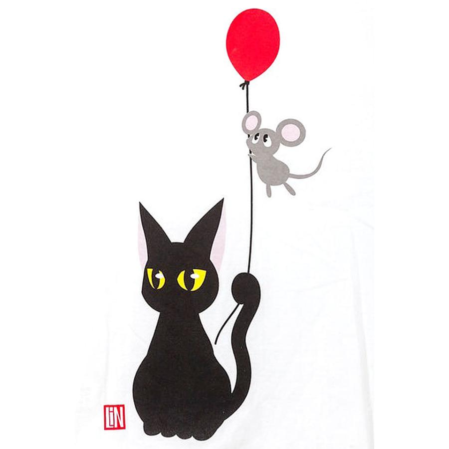 ラミ＆アール「飛んで見たいのでアール！」フェイクポケ半袖Tシャツ LIN AL-75068 黒猫 ネコ ネズミ 鼠 ラミ＆アール「飛んで見たいのでアール！」フェイクポケ半袖Tシャツ