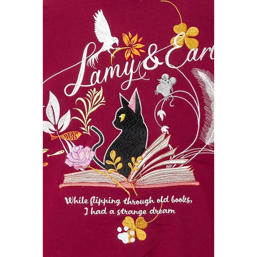 ラミ＆アール「古本をめくっていると不思議な夢を見た」総刺繍斜めジップパーカー LIN AL-75748 黒猫 ネコ 鼠 ネズミ ユニセックス爆買_4