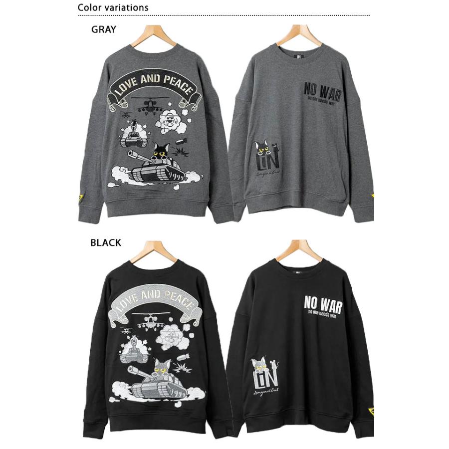 ラミ＆アール「NO WAR」BIGスウェット LIN AL-75808 和柄 黒猫 ネコ 鼠 ネズミ ユニセックス トレーナー ラミ＆アール「NO WAR」BIGスウェット LIN AL-75808 和柄 黒猫 ネコ 鼠