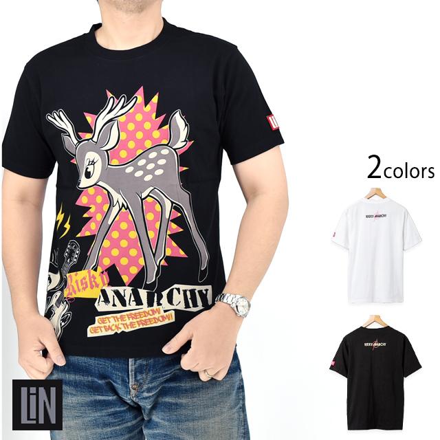 RISKY ANARCHY PUNK na半袖Tシャツ LIN AL-75115 鹿 ユニセックス RISKY ANARCHY PUNK na半袖Tシャツ LIN AL-75115 鹿 ユニセックス