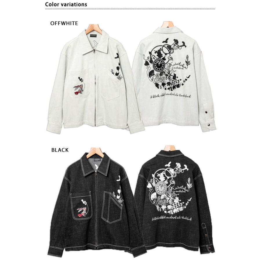 黒菟華不思議の国ジップジャケット LIN AL-759039 和柄 兎 ウサギ 刺繍