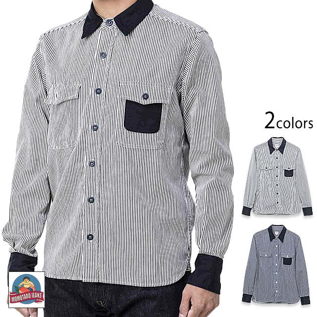 桃太郎ジーンズ　MOMOTARO JEANS　刺し子シャツ　３８ ストライプ 桃太郎ジーンズ MOMOTARO JEANS 刺し子シャツ 38 ストライプ