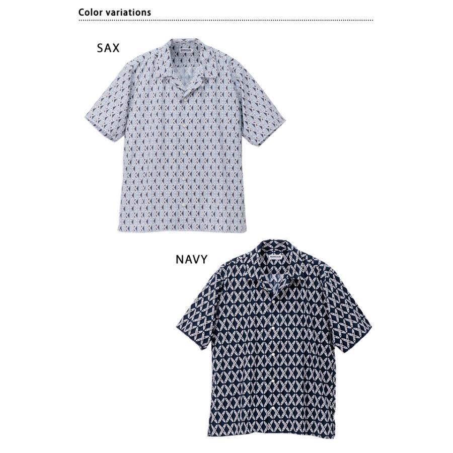 手捺染プリント半袖シャツ 桃太郎ジーンズ MXSS1003 MOMOTARO JEANS 日本製 国産 総柄 桃太郎ジーンズ（MOMOTARO JEANS） 手捺染プリント半袖シャツ MXSS1003