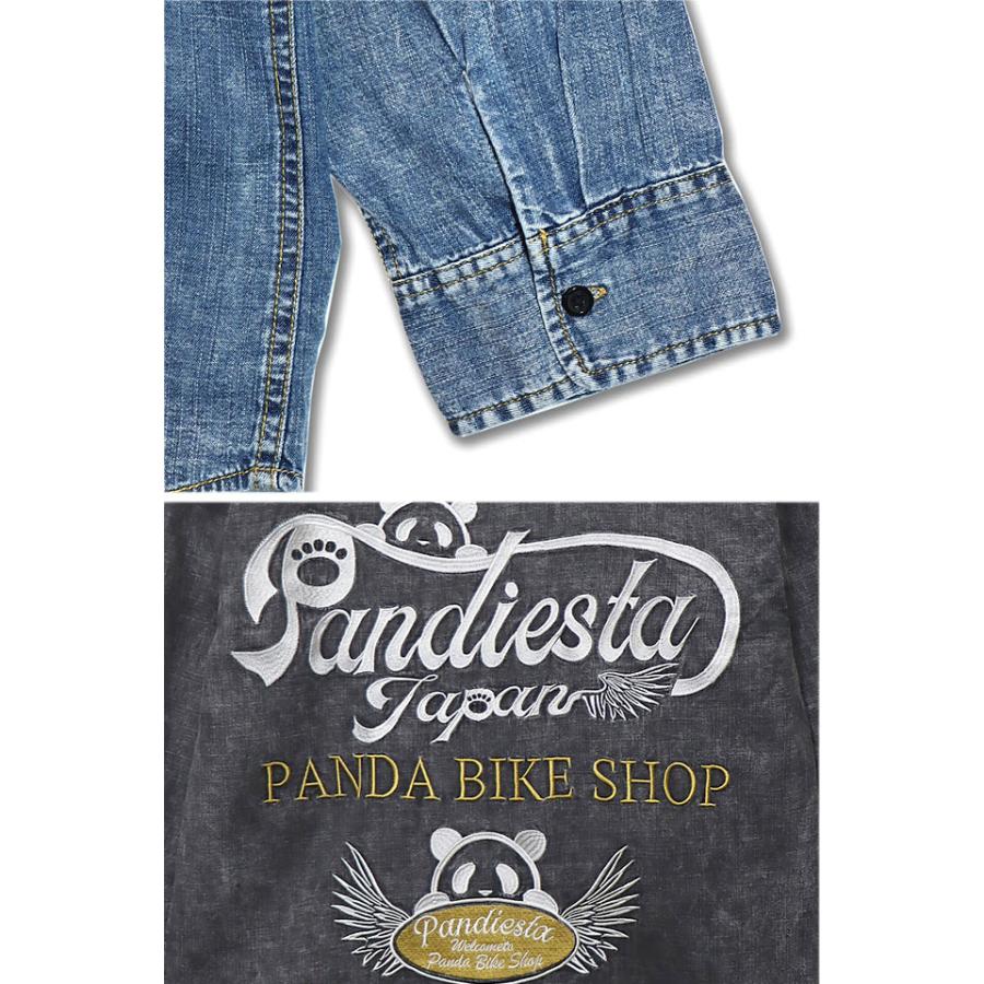 PDJ BIKE SHOPケミカル加工デニムシャツ PANDIESTA JAPAN 533601 パンディエスタジャパン パンダ 刺繍 PDJ BIKE SHOPケミカル加工デニムシャツ PANDIESTA JAPAN 533601