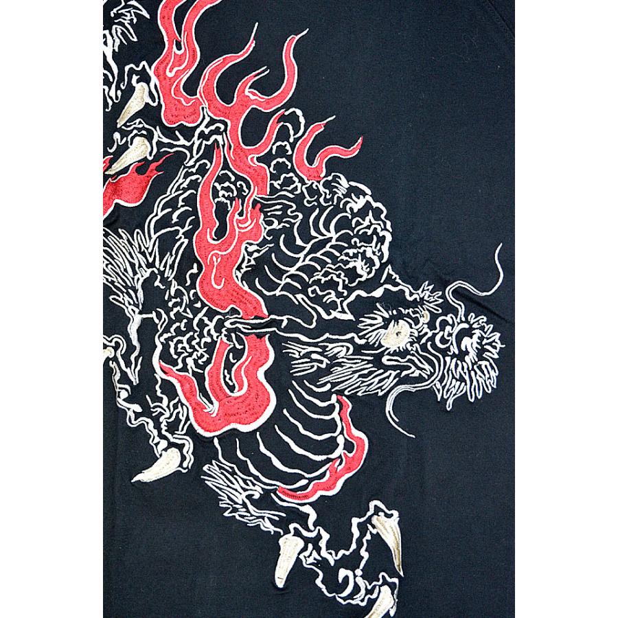 跨ぎ火炎龍柄刺繍半袖Tシャツ(RST-130)◇龍桜 : サクラスタイル - 通販
