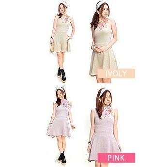 手描きタイトフィットフレアーワンピース「薔薇」◇サクラスタイル