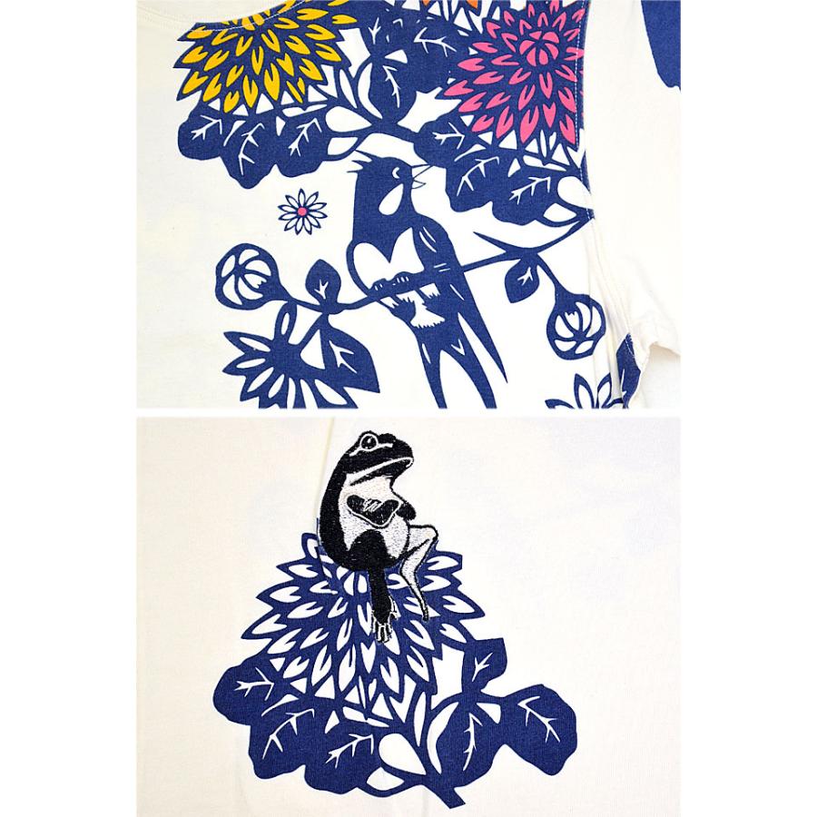 切り絵花 花鳥風月半袖Tシャツ 参丸一 ST-80011 和柄 和風 蛙 カエル