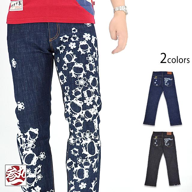 行列蛙デニムパンツ 参丸一 SPT-58010A 和柄 和風 ジーンズ