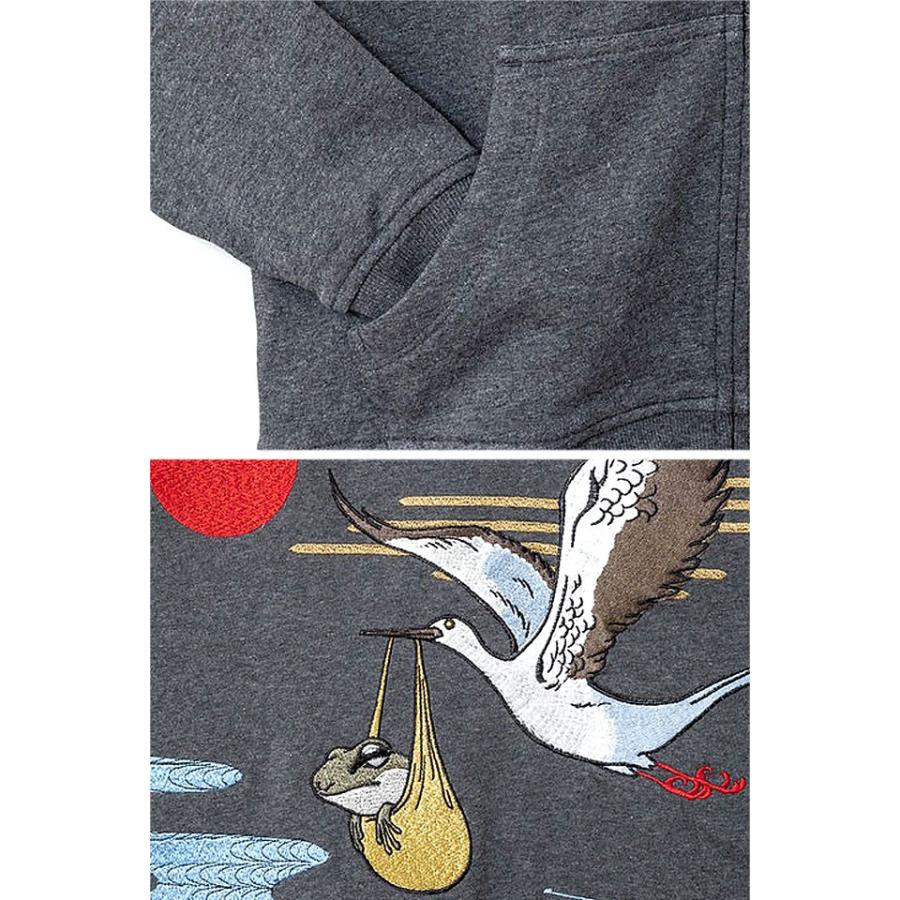 幸せ運ぶコウノトリスウェットパーカー 参丸一 SM-30603 和柄