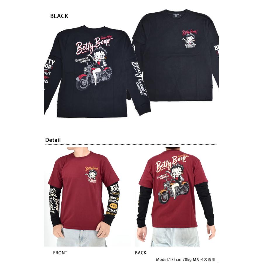 Betty Boop 刺繍長袖シャツ Mサイズ BETTY BOOP フェイク袖 ロンTEE