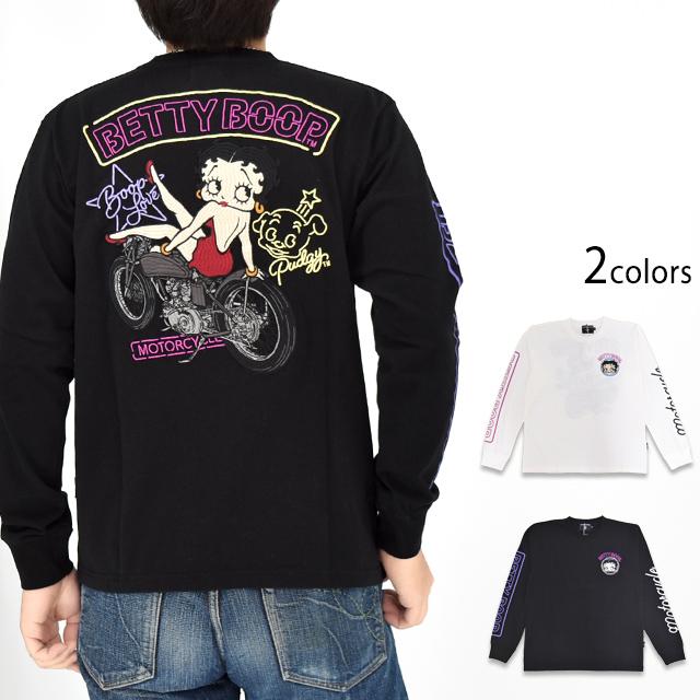 BETTY×ネバーマインド 天竺ロングTシャツ NEVER MIND BBN-2601 ベティーちゃん 刺繍 長袖 バイカー BETTY×ネバーマインド 天竺ロングTシャツ NEVER MIND BBN-2601