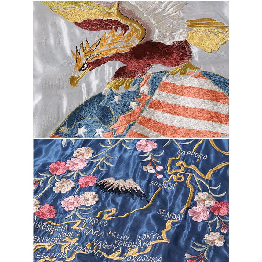 アセテートリバーシブルスカジャン「EAGLE×JAPAN MAP」 テーラー東洋 TT15390-190 和柄 鷲 日本 地図爆買の画像