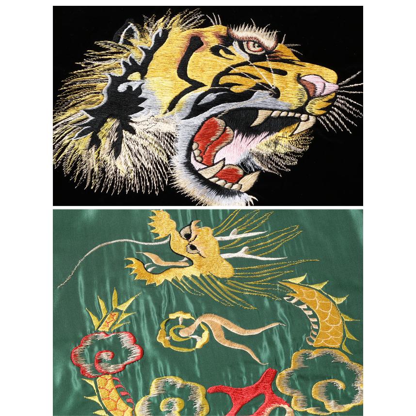 Mid 1950s Style 別珍ツートーン×アセテートリバーシブルスカジャン「TIGER HEAD ×GOLD DRAGON」 テーラー東洋 TT15795-119爆買の画像