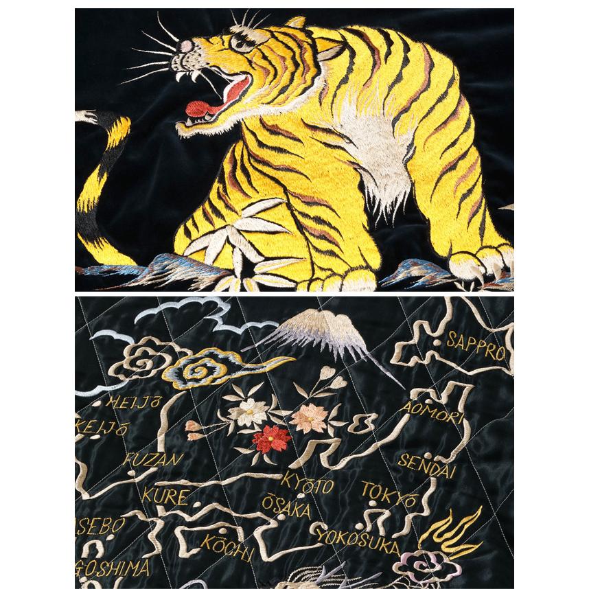 Mid 1950s Style 別珍キルトリバーシブルスカジャン「ROARING TIGER × JAPAN MAP」 テーラー東洋 TT15792-128 ベロア 和柄爆買の画像