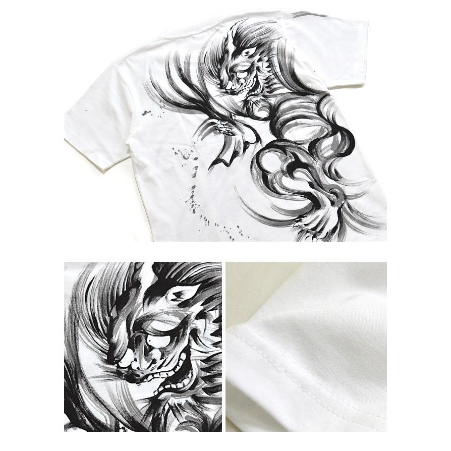 手描き半袖Tシャツ 風神雷神 手描きの羽水 和柄 和風 送料無料 手書き