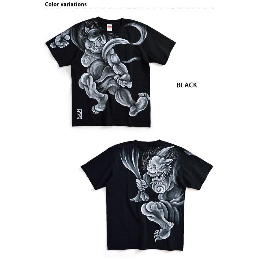 手描き半袖Tシャツ 風神雷神(2) 手描きの羽水 和柄 和風 送料無料
