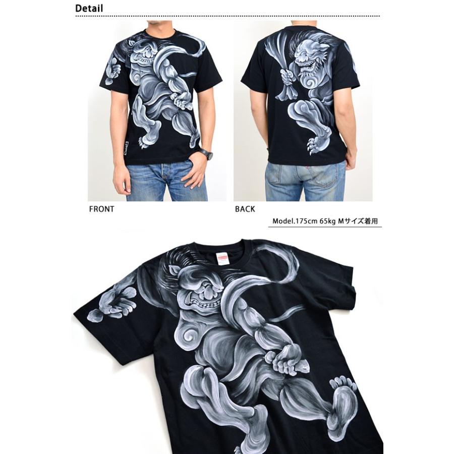 手描き半袖Tシャツ 風神雷神(2) 手描きの羽水 和柄 和風 送料無料 手書き :usi-m00041:サクラスタイル - 通販