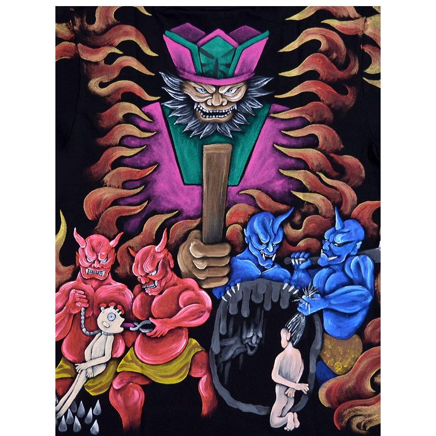 抽象的な線画 半袖Tシャツ 未使用 手描き半袖Tシャツ「閻魔大王」◇手描きの羽水 : サクラスタイル