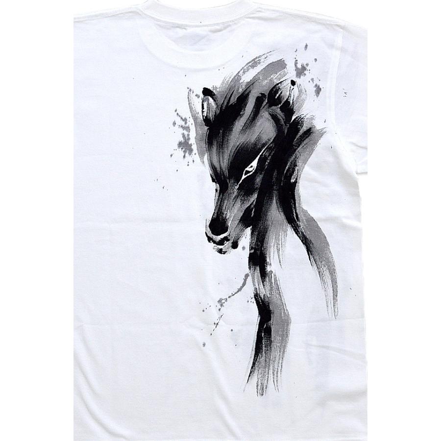 手描き半袖Tシャツ「狼」 手描きの羽水 和柄 和風 手書き オオカミ おおかみ 手描き半袖Tシャツ「狼」 手描きの羽水 和柄 和風 手書き オオカミ