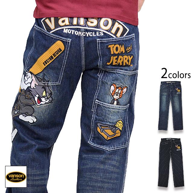 vanson×TOM＆JERRYコラボ 刺繍デニムパンツ vanson TJV-2208 バンソン 