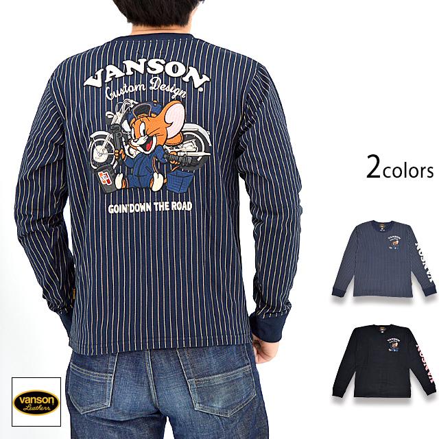 vanson×TOM＆JERRYコラボ 天竺ロングTシャツ vanson TJV-2302 バンソン ヴァンソン トムとジェリー 刺繍 長袖 vanson×TOM＆JERRYコラボ 天竺ロングTシャツ vanson TJV-2302 バンソン