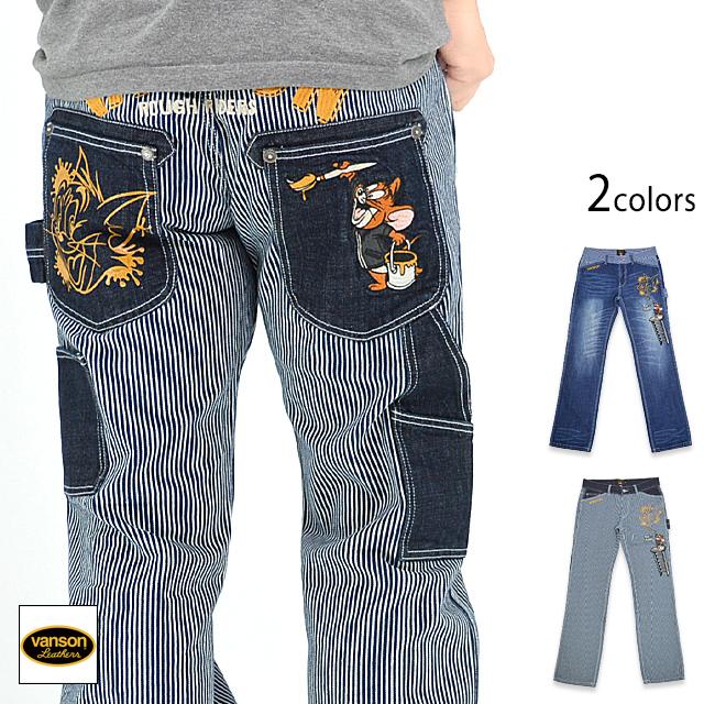 vanson×TOM＆JERRYコラボ デニムパンツ vanson TJV-2308 バンソン ヴァンソン 刺繍 トムとジェリー ジーンズ vanson×TOM＆JERRYコラボ デニムパンツ vanson TJV-2308 バンソン