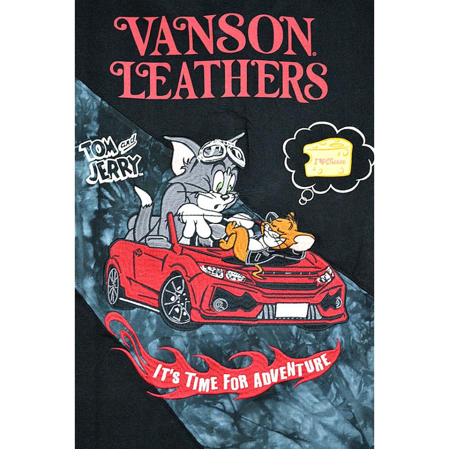 vanson×TOM＆JERRY 天竺半袖ポロシャツ vanson TJV-2417 バンソン ヴァンソン トムとジェリー 刺繍 バイカー vanson×TOM＆JERRY 天竺半袖ポロシャツ vanson TJV-2417 バンソン