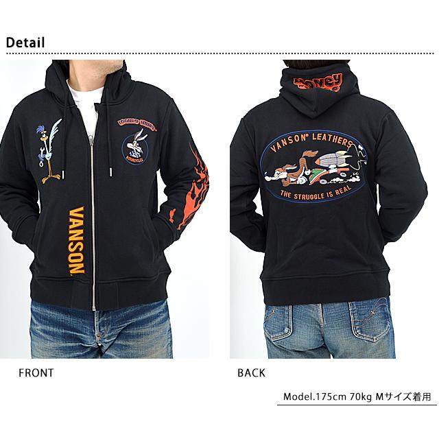 vanson×LOONEY 裏毛フルジップスウェットパーカー vanson LTV-2403