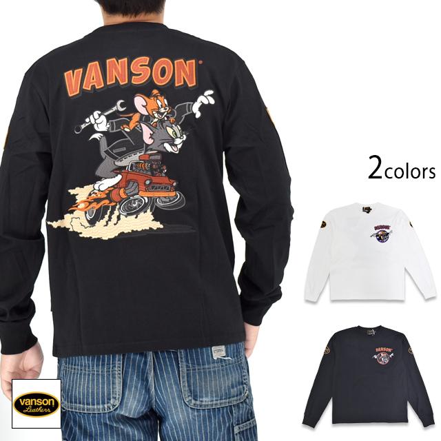 TOM＆JERRYコラボ 天竺ロングTシャツ vanson TJV-2531 バンソン ヴァンソン トムとジェリー 刺繡 TOM＆JERRYコラボ 天竺ロングTシャツ vanson TJV-2531 バンソン