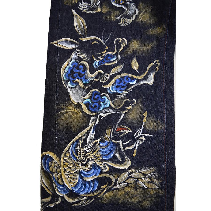Zen 手描きデニムパンツ「博打鳥獣戯画」 禅 KD001-131 和柄 和風