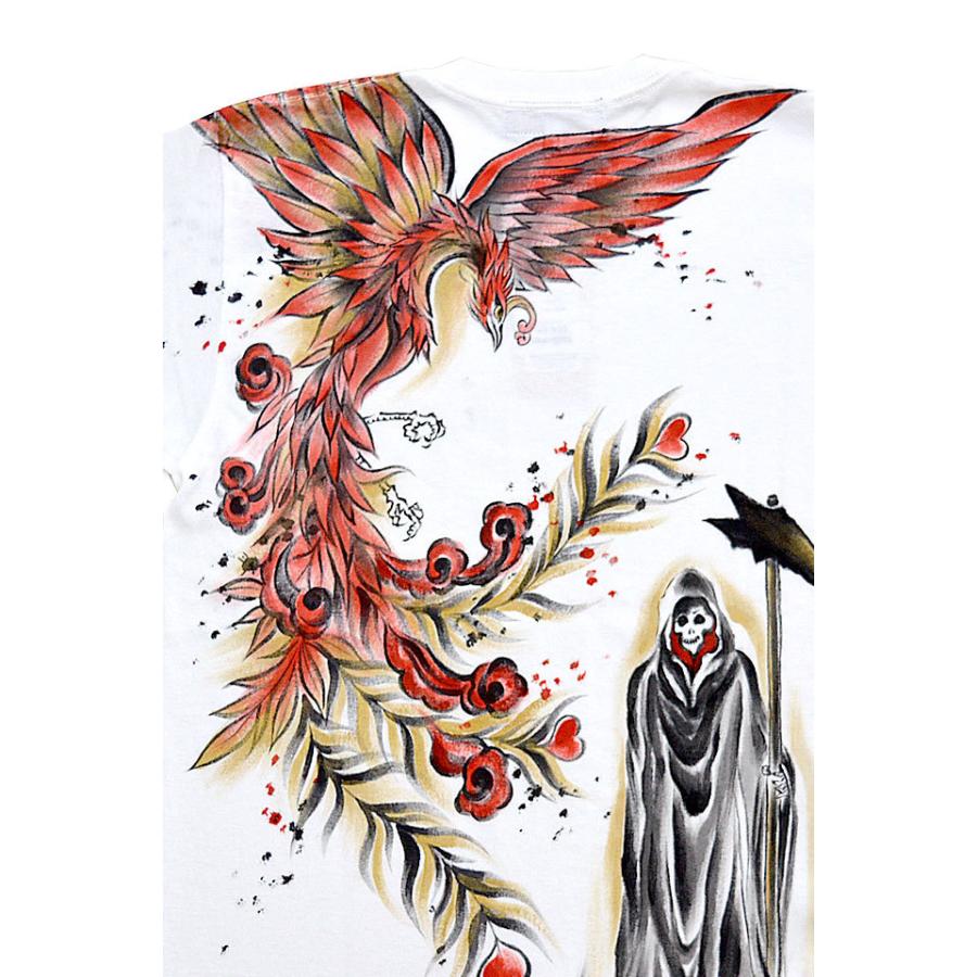 手描き半袖tシャツ 朱雀と死神 禅 Kth0072 和柄 和風 手書き 鳳凰 髑髏 ドクロ Zen M サクラスタイル 通販 Yahoo ショッピング