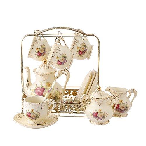 無料配達 Porcelain Ivory Royal European Piece 11 Tea Home Printing,For Rose White and Set,Red Coffee Luxury Set,Vintage ティーカップ、ソーサー