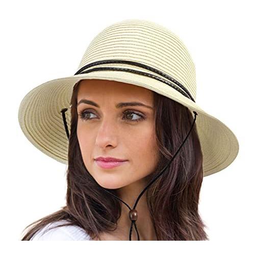 新品 Simplicity レディース つば広 麦わら帽子 『2年保証』 ストラップ付き UPF 夏用サンハット カラ Size サイズ: US One 女性用