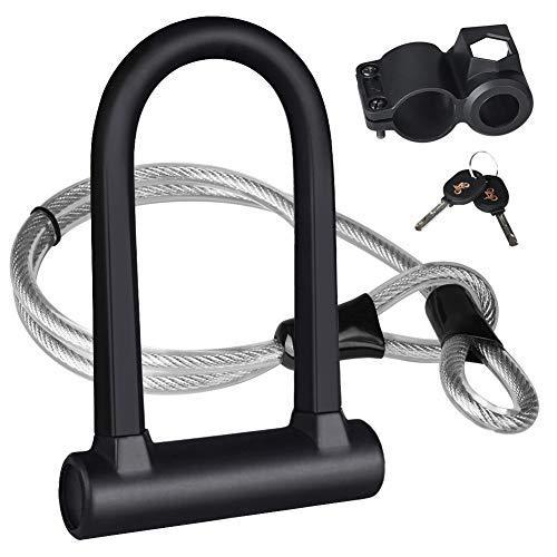 Large INTEKIN Bike Lock Bike U Lock Heavy Duty Bicycle Lock 16mm U Lock and 5FT Length Security Cable with Sturdy Mounting Bracket for Bicycles Motorcycles and More 