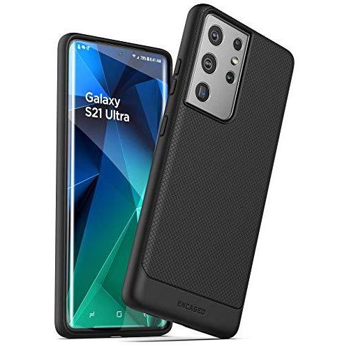 【通販激安】 Samsung Galaxy S21 Ultra Case (薄型アーマー) スリムフレキシブルグリップ電話カバー(ブラック) アンドロイドスマホ用ケース