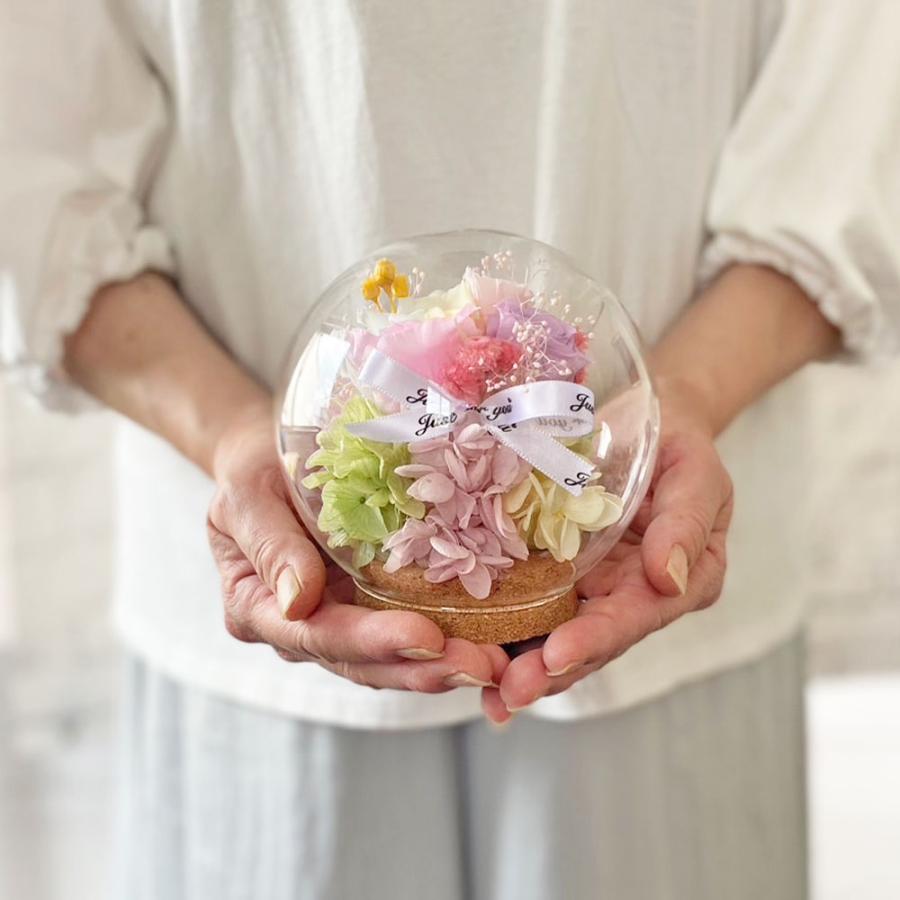 選べるラッピング仕様 Premiereガラスドームプリザーブドフラワー 母の