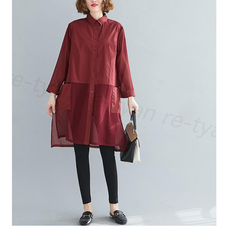 再追加販売-ロ•ングワンピース レディース シャツワンピ 長袖 膝丈