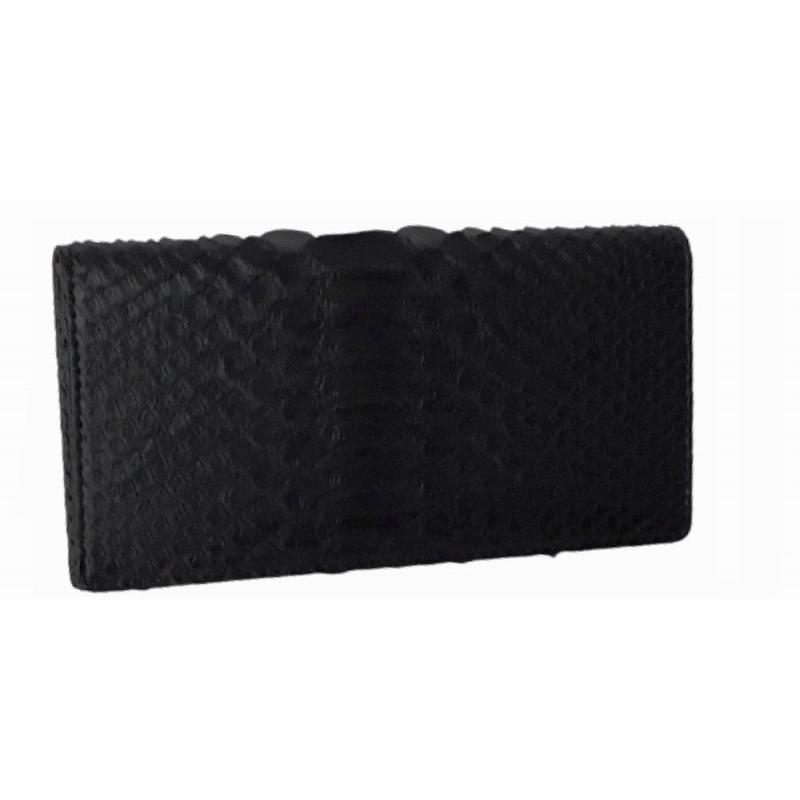 パイソン レザー 蛇革 長財布 黒 マット ブラック 錦蛇 バック カット  