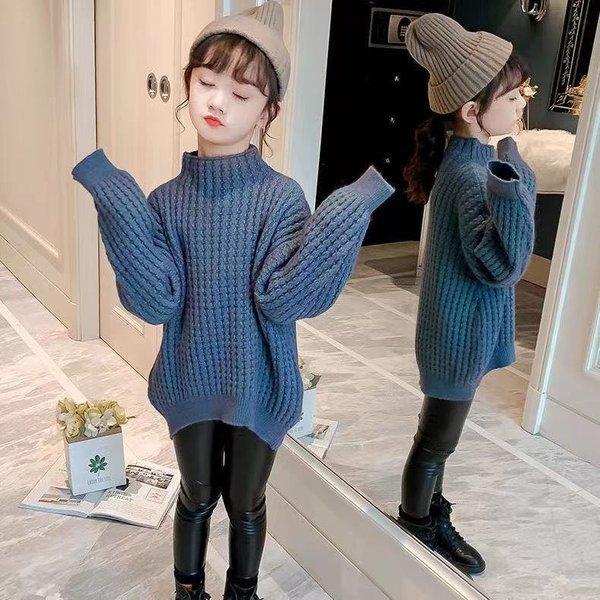 女の子 ニット セーター Off ケーブル編み 長袖 無地 タートルネック トップス プルオーバー キッズ ジュニア 160 150 新品 140 小学生 秋冬 子供服 入学式