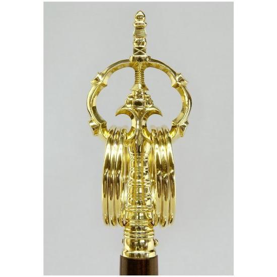 金属工芸品》錫杖 六環 真鍮製 磨き 黒檀柄付 京都 仏具・密教・山伏