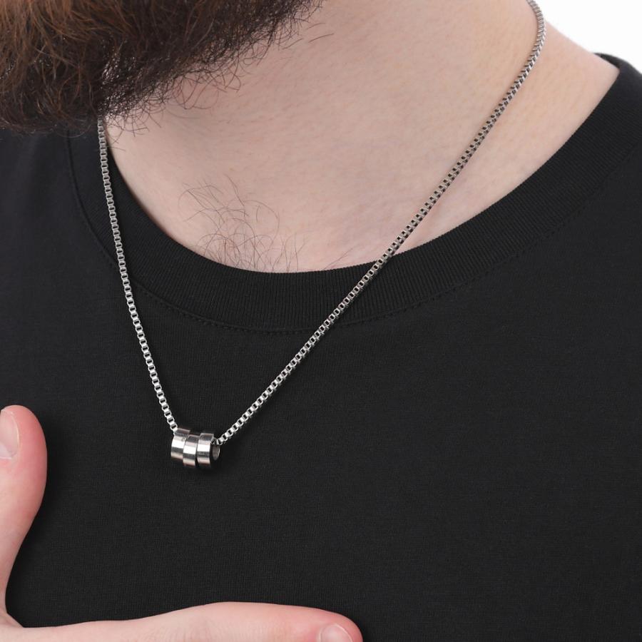 ネックレス メンズ 3連 リング アジャスター付 ステンレススチール