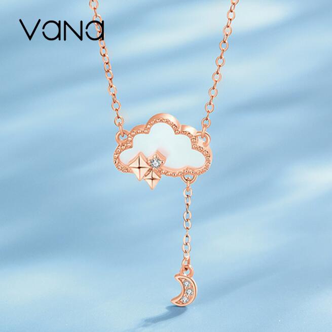VANA JEWELRY ペンダント ネックレス 18k Au750 雲と月 ピンクゴールド 真珠母貝 キュービックジルコニア 記念日 誕生日 アクセサリー プレゼント 女性 彼女 VANA 18k Au750 ピンクゴールド